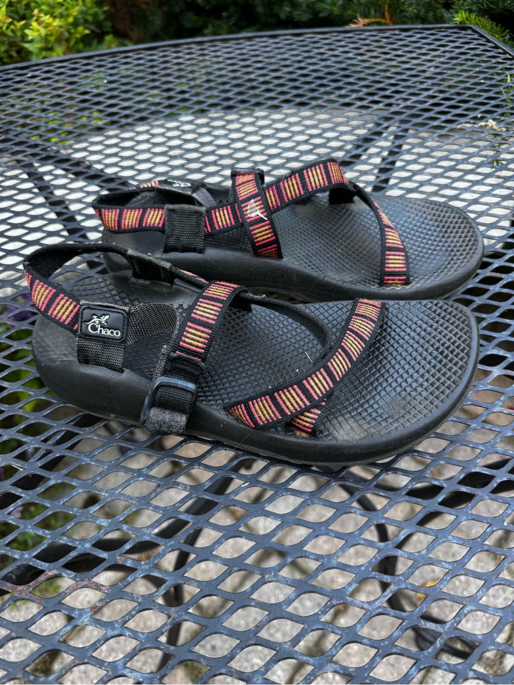 Chaco Women’s Sandals with Red & Yellow Striped Straps Size 9